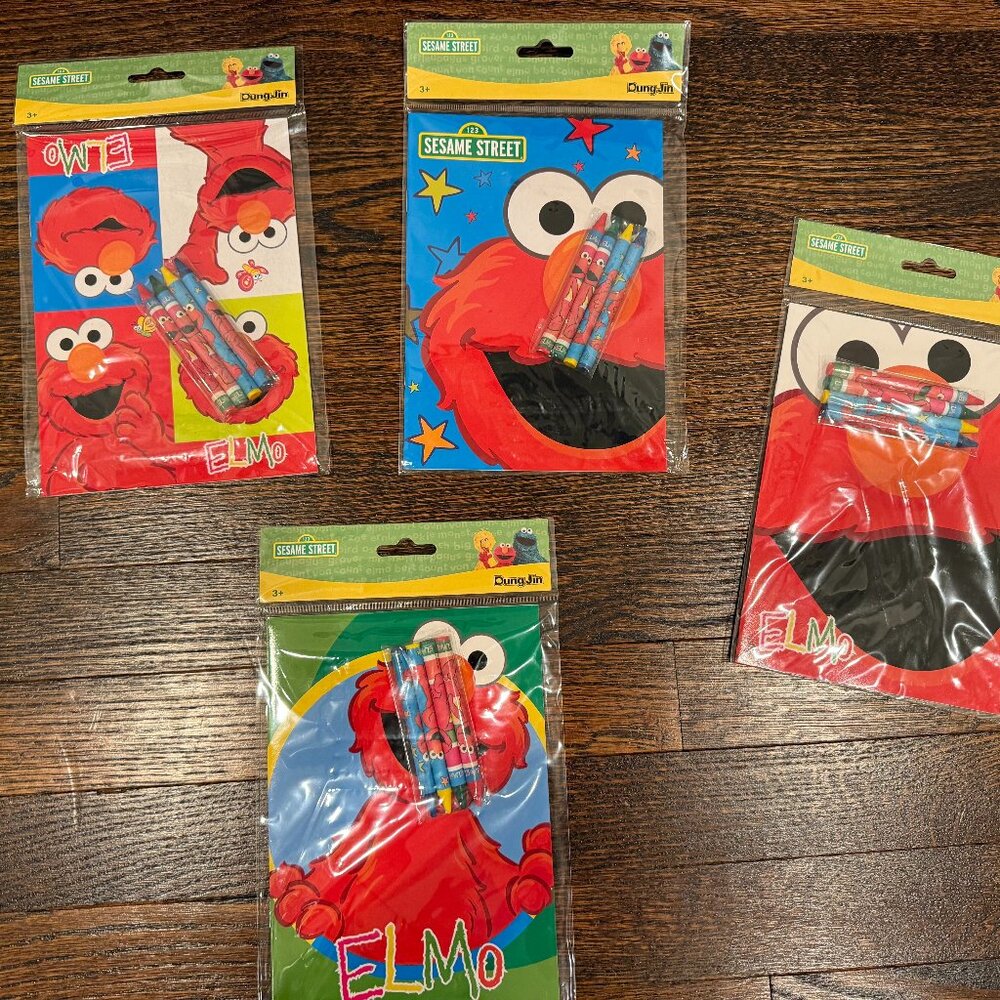 4 BRAND NEW 123 SESAME STREET ELMO ACTIVITY 16-PAGE COLORING BOOKS WITH CRAYONS
